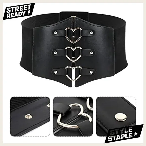 Vintage Corset Belt Wide Stretch Faux Leather Waist Cincher Y2K Retro Chic - Picture 3 of 6